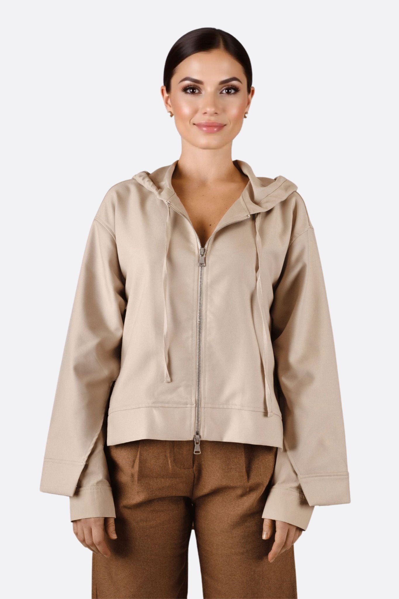 Veste beige à capuche zippée - MISCIANO