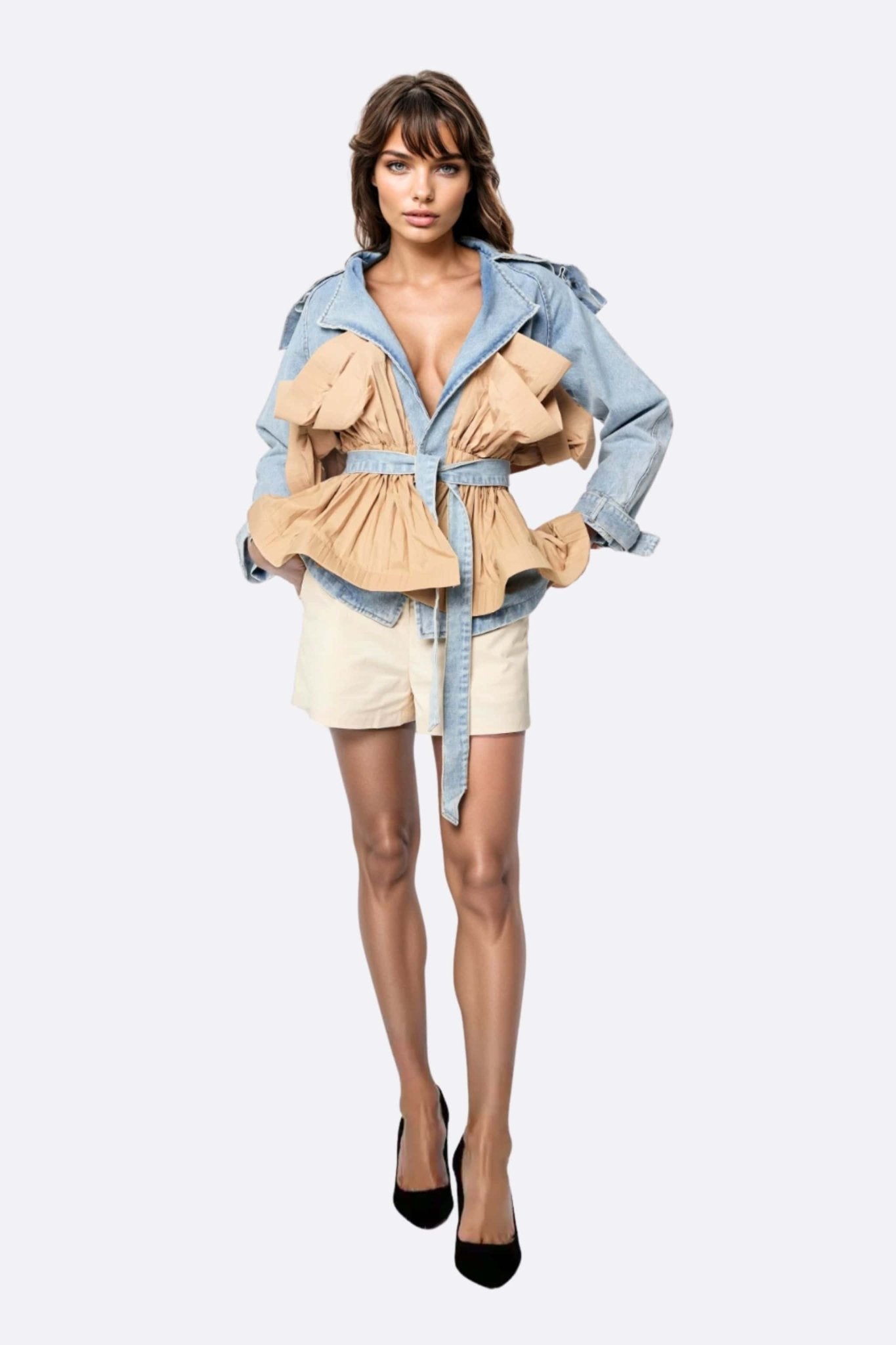 Veste courte en denim déstructurée tissu plissé - MISCIANO