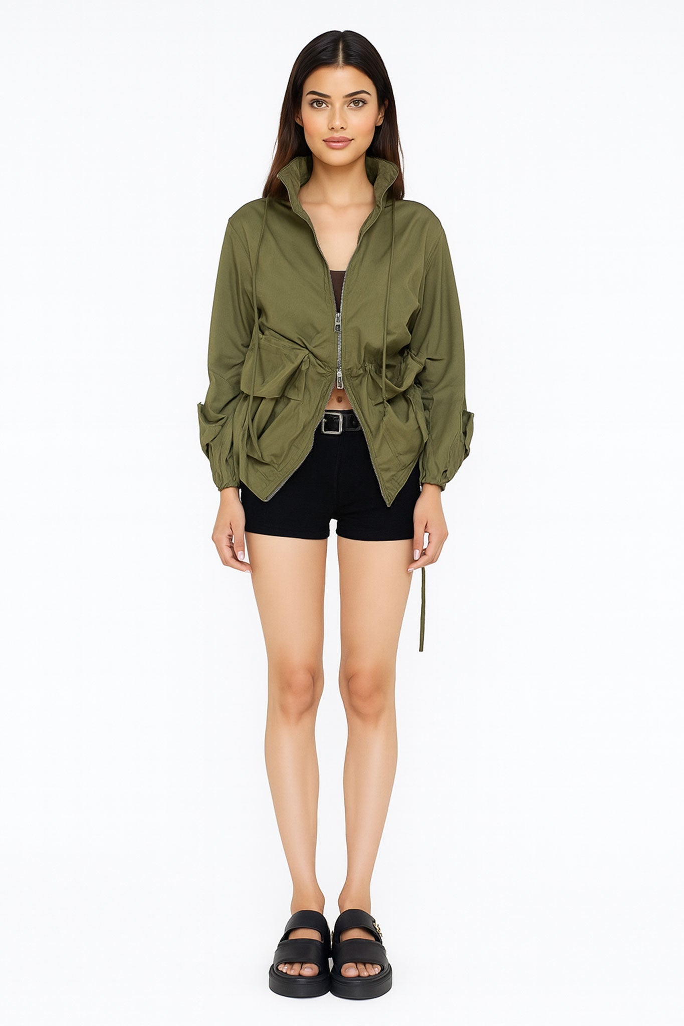 Veste saharienne vert kaki à cordons ajustables - MISCIANO