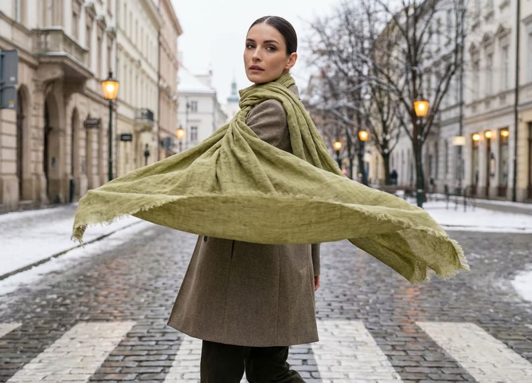 Vue éditoriale d’écharpes femme, pensées pour les looks de saison