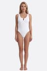 Costume da bagno intero bianco testurizzato collo a U