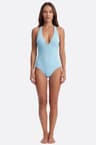 Pastel blue textured one-piece swimsuit