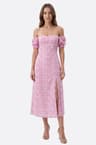 Midi-Kleid mit Blumenmuster in Rosa und Puffärmeln