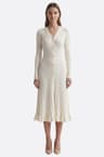 Robe midi blanche ivoire en maille côtelée