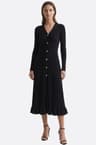 Robe midi schwarz aus geripptem Strick