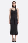 Black midi dress with polka dots and removable tie band