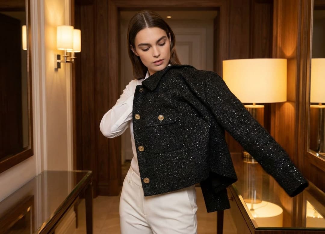 Mannequin portant la veste matelassée Misciano dans un intérieur lumineux, posture naturelle et élégante.