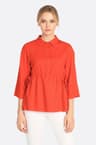 Blusa ampia rossa corallo in lino con lacci regolabili