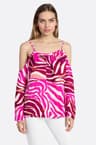 Blusa fucsia a spalle scoperte stampa zebra