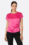Blusa di satin fucsia con dettaglio arricciato