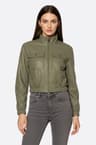 Structured khaki faux leather jacket