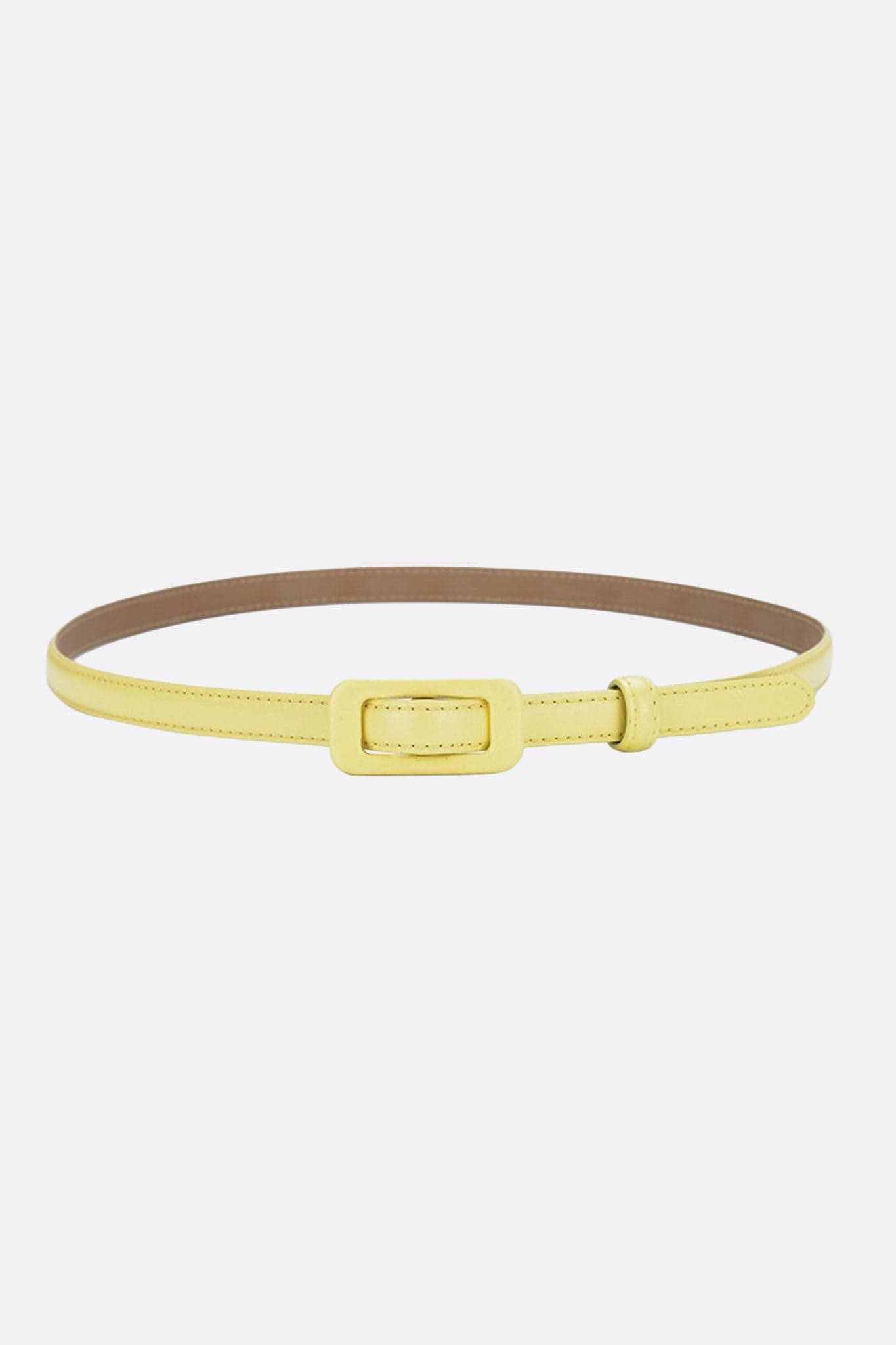Cintura gialla sottile con fibbia rettangolare, un accessorio che sottolinea la vita con eleganza per occasioni speciali.