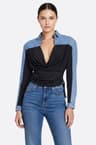 Chemise denim blu bicolore con cordini