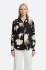 Chemise fluide noire imprimé abstrait beige et noir