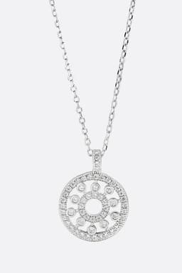 Pendente circolare in argento 925, ornato di cristalli scintillanti, perfetto per un look elegante e raffinato