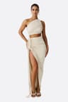 Asymmetrisches, drapiertes, beiges Strandoutfit
