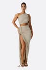 Asymmetrisches, drapiertes graues Strandoutfit