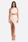 Asymmetrical draped pastel pink beachwear set