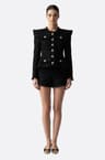 Schwarzes Tweed-Ensemble für Damen mit Blazer und Shorts