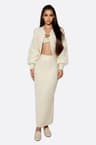 Ensemble jupe et cardigan en maille blanc écru