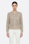 Gilet beige traforato con paillettes in lino e cotone