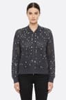 Gilet grigio traforato con paillettes in lino e cotone