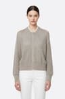 Beige sand openwork zip-up vest in cotton and tencel with sequins
