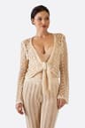 Beige Bohème-Weste aus durchbrochener Häkelstrickware