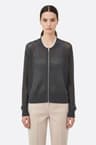 Gray zippered mesh vest in cotton and tencel with sequins