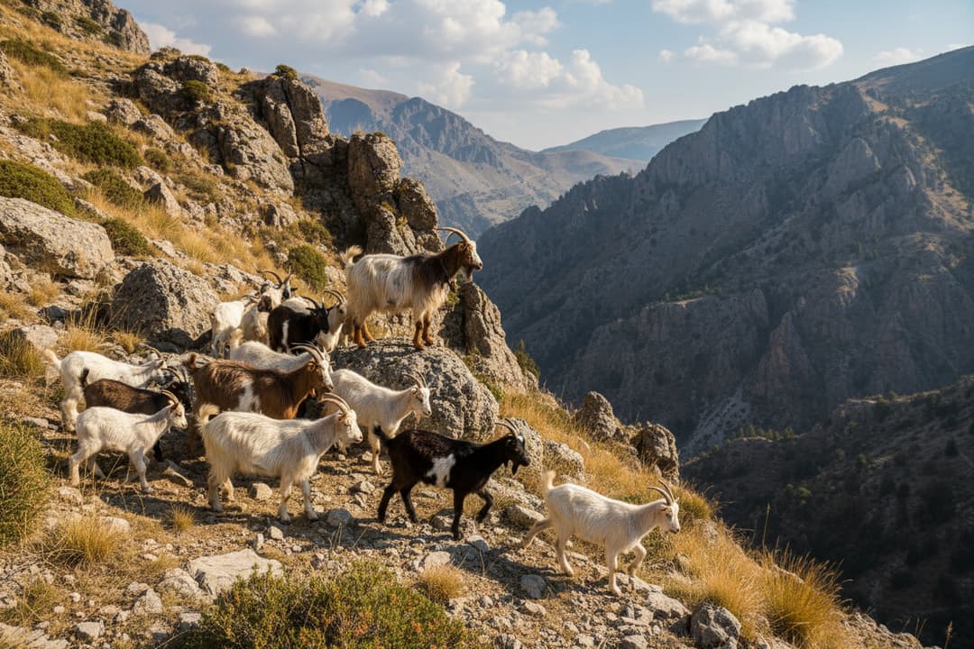 Chèvres Capra hircus à l’origine de la fibre de cachemire naturelle