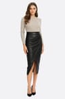Jupe portefeuille en simili cuir noir