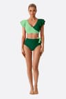 Maillot de bain deux-pièces cache-cœur bicolore vert femme