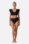 Maillot de bain deux-pièces noir à volants femme