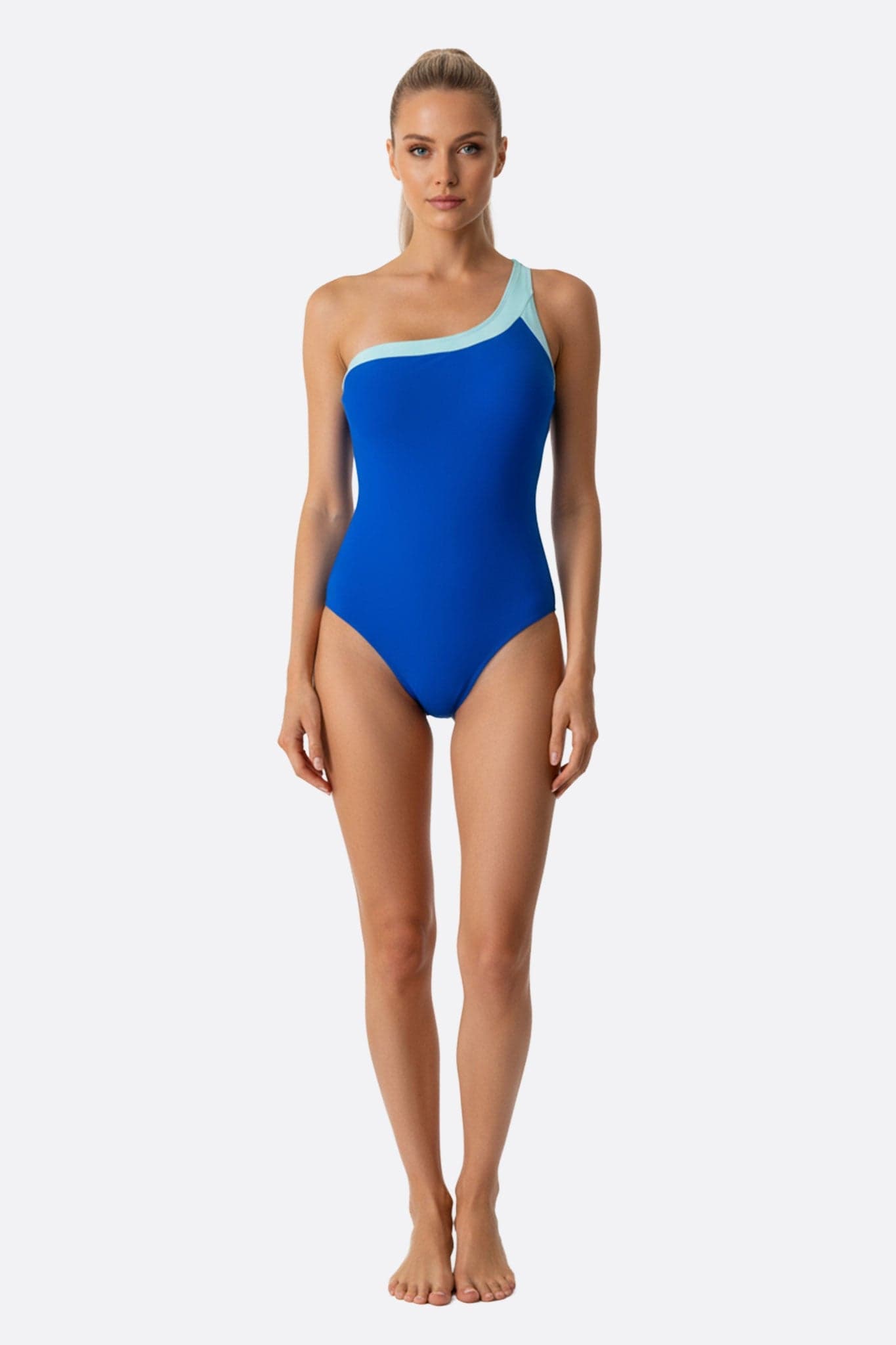 Bañador asimétrico azul, diseño elegante y moderno, perfecto para la playa o la piscina, resaltando tu figura con estilo.