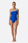 Asymmetrical blue one-piece swimsuit 