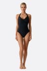 Maillot de bain une pièce noir à bretelles nouées femme