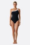 Asymmetrical black one-piece swimsuit 