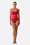 Maillot de bain une pièce rouge avec détails en résille femme
