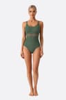 Maillot de bain une pièce vert kaki avec détails en résille femme