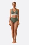 Maillot de bain deux pièces vert à bande multicolore femme