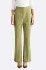 Green stretch fabric flared pants