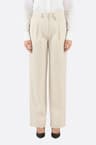 Pantalon large beige à taille haute