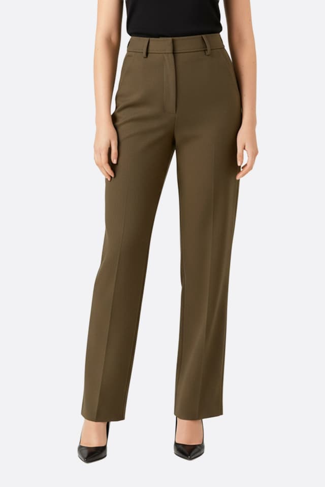 Pantalone ampio a vita alta in cachi, elegante e chic, ideale per un look raffinato per il quotidiano o la sera.