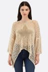Beige poncho in openwork knit with star pattern