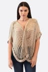 Beige Bohème-Poncho in durchbrochener Strickart