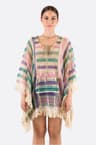 Multicolored crochet beach poncho with hood