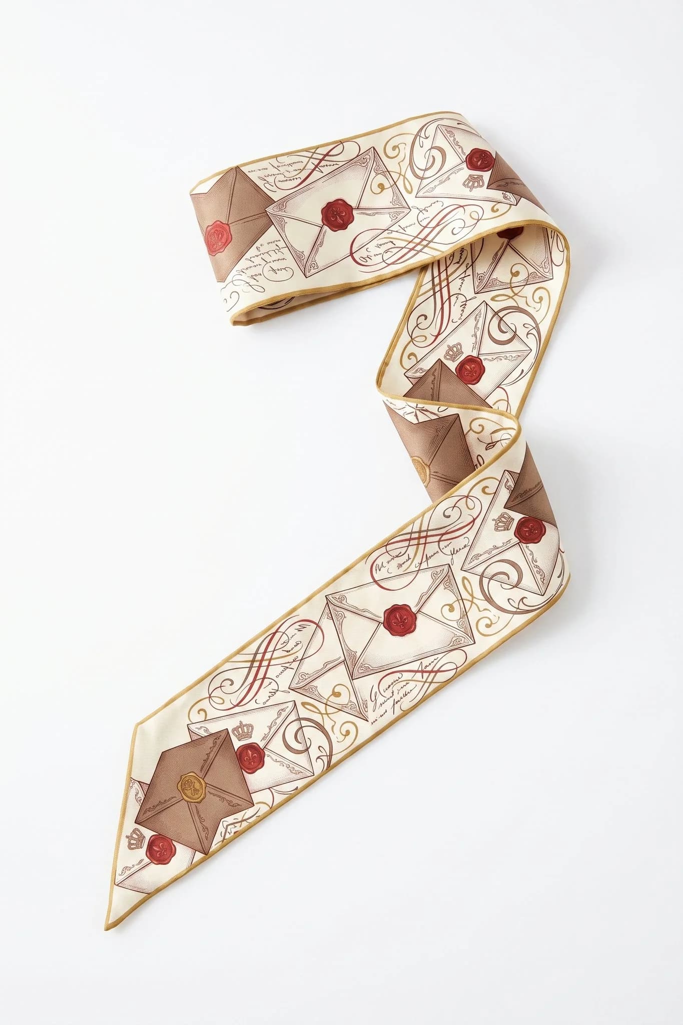 Seiden-Twilly Lettres d'amour Misciano der Länge nach gefaltet, Seidenband mit spitz zulaufenden Enden, Liebesbriefe-Muster auf rosa Hintergrund