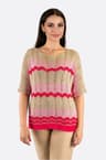 Beige openwork pull with pink chevron patterns