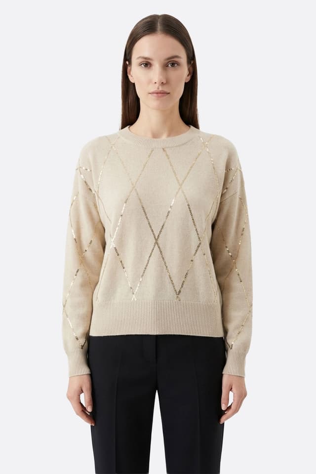 Pull in misto lana grigio chiaro con riflessi brillanti, perfetto per serate eleganti o giornate raffinate