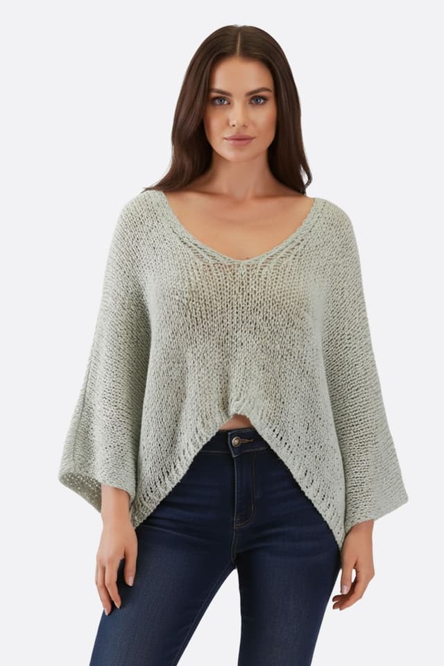 Maglia turchese ampia in maglia traforata, stile casual chic, perfetta per le giornate soleggiate.